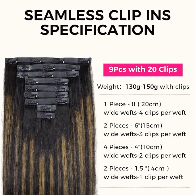 Lashey Seamless Clip in Hair Extensions Human Hair 150g 9pcs Straight Natural Black Mixed Chestnut Brown 22 Inch Human Hair Clip in Extensions