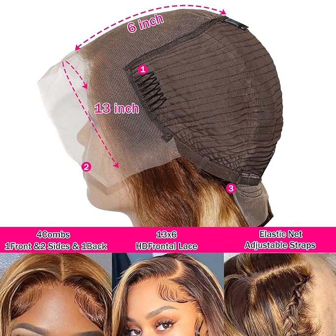 13x6 Body Wave Lace Front Wigs Human Hair Pre Plucked 180% Density 13x6 HD Lace 18 Inch P4/27 Honey Blonde Frontal Wigs Human Hair for Black Women Glueless Ombre Lace Front Wig Human Hair