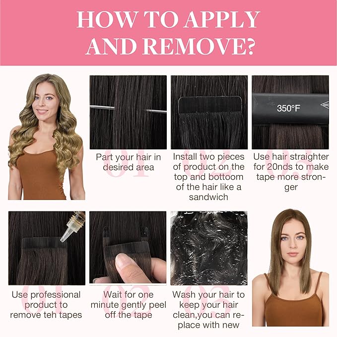GOO GOO Tape in Hair Extensions Human Hair, 7 Bronde, 24inch 50g 20pcs, Skin Weft Seamless Invisible, Silky Straight with Thick Ends, Remy Human Hair