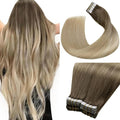 LaaVoo Tape in Hair Extensions Human Hair Ombre Tape in Extensions Balayage Brown to Ash Blonde Mix Platinum Blonde Hair Extension Tape on 14 Inch 40pcs 100g