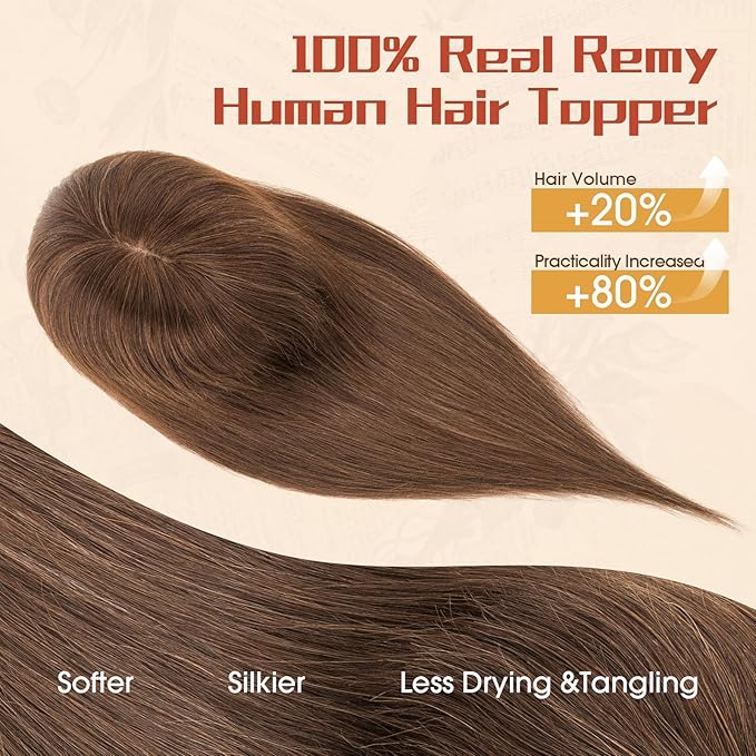 Rich Choices Human Hair Toppers for Women-100% Real Remy Hair Topper with 3D 360°Bang-Upgraded 150% Density 9 * 12CM Lace Base-Clip in Hairs topper for Thinning Hairs-12Inch #2R Chocolate Brown