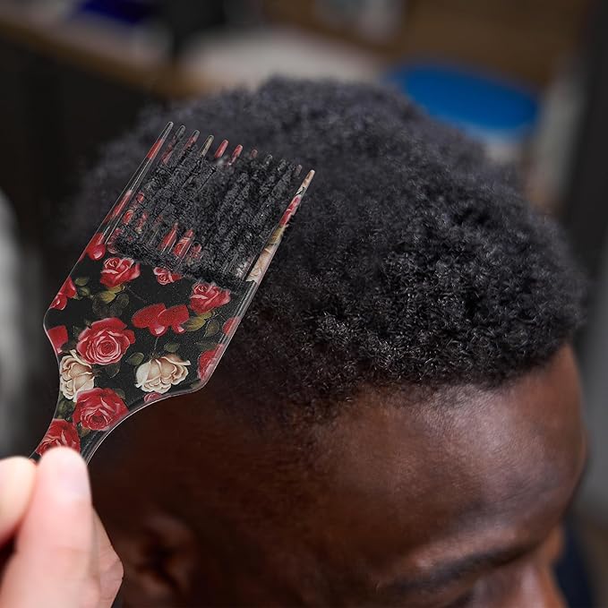 VOCOSTE Wide Tooth Afro Hair Pick Comb, Hair Styling Tool for Men Plastic Flower Pattern, 5 Inch