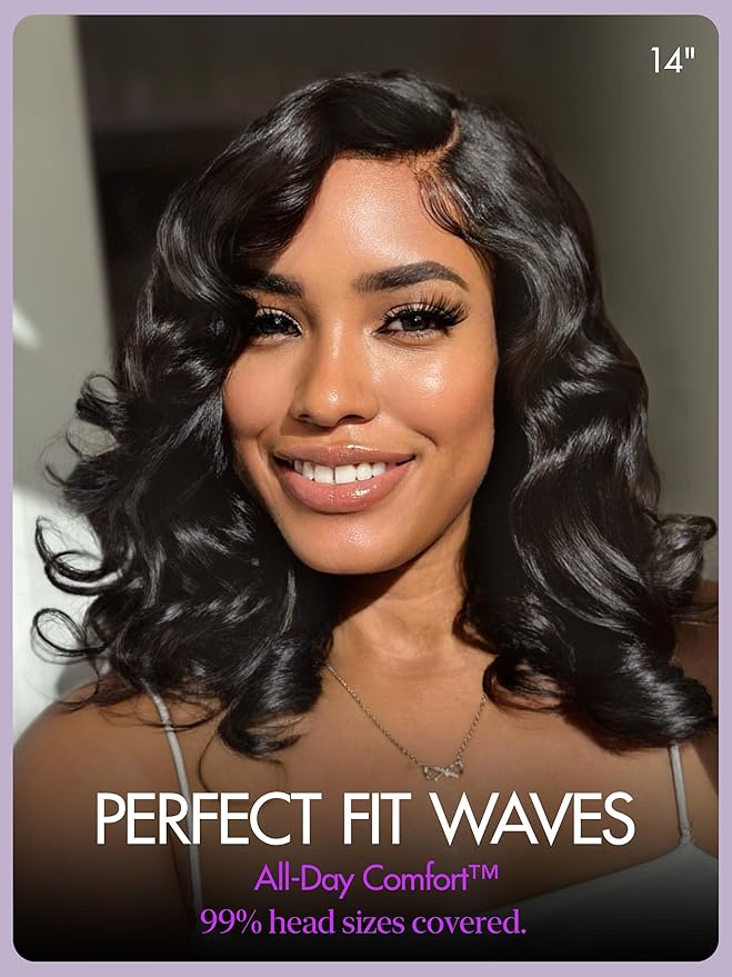 LUVME HAIR 100% Human Hair Wigs Loose Wave Glueless Lace Front 16 Inches, Pre Cut Plucked Hd Lace Short Wig Ready To Go Natural Color Straight Bleached Knots Side Part Black Wigs