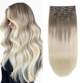 XDhair Clip in Hair Extensions Human Hair 100g 16 Inch Balayage Ash Brown to Platinum Blonde Clip in Hair Extensions 6pcs Straight Real Hair (16, #8T60)
