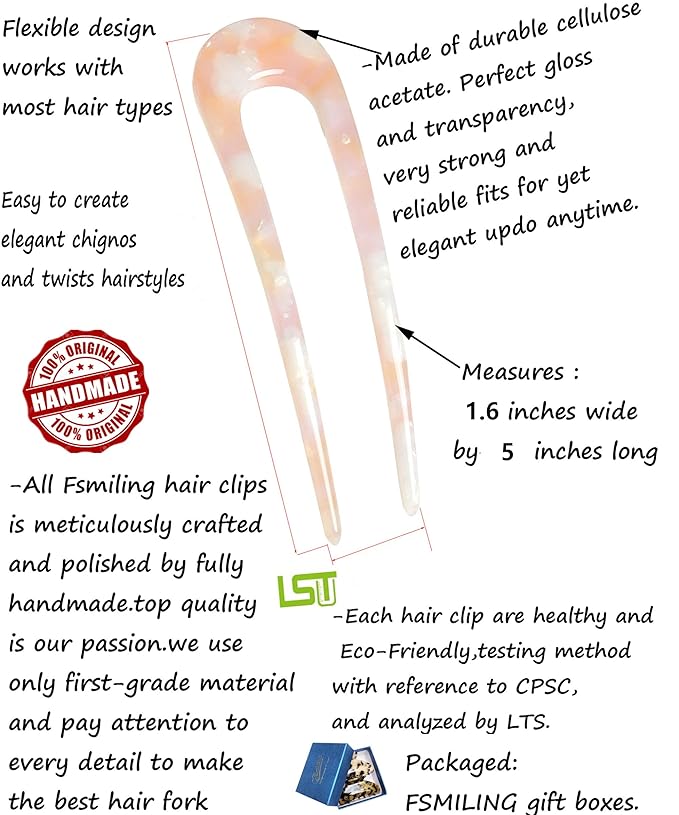 French Hair Pins Tortoise Shell French Hair Forks U Shaped French Pins 2 Prong Hair Sticks Acetate Chignon Pin for Women Hairstyle Accessories 2 Pack