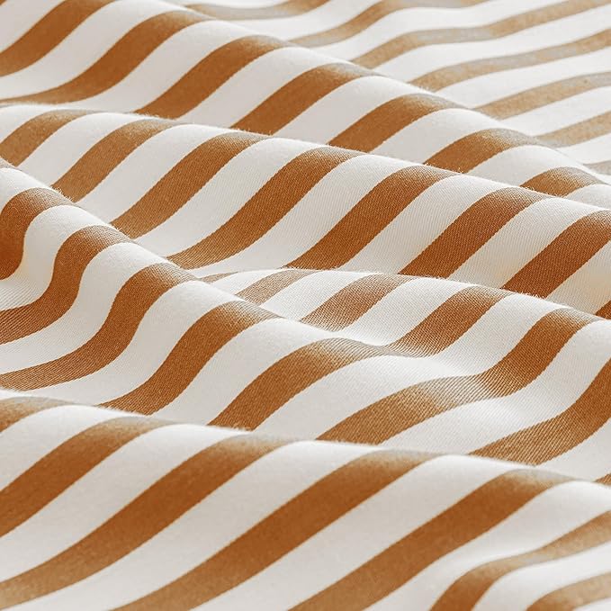 JELLYMONI 100% Natural Cotton Striped King Pillowcases Set, 2 Pack White and Rust Stripes Pattern Printed Pillow Covers with Envelope Closure(Pillows are not Included)