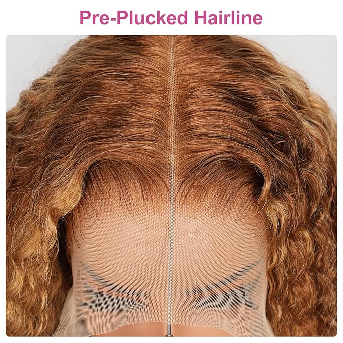 210% Density 13x6 Highlight Ombre Full Lace Frontal Wigs Human Hair 12A Deep Wave Brazilian Human Hair Pre Plucked 4/27 Honey Blonde HD Glueless Transparent Lace 28 Inch