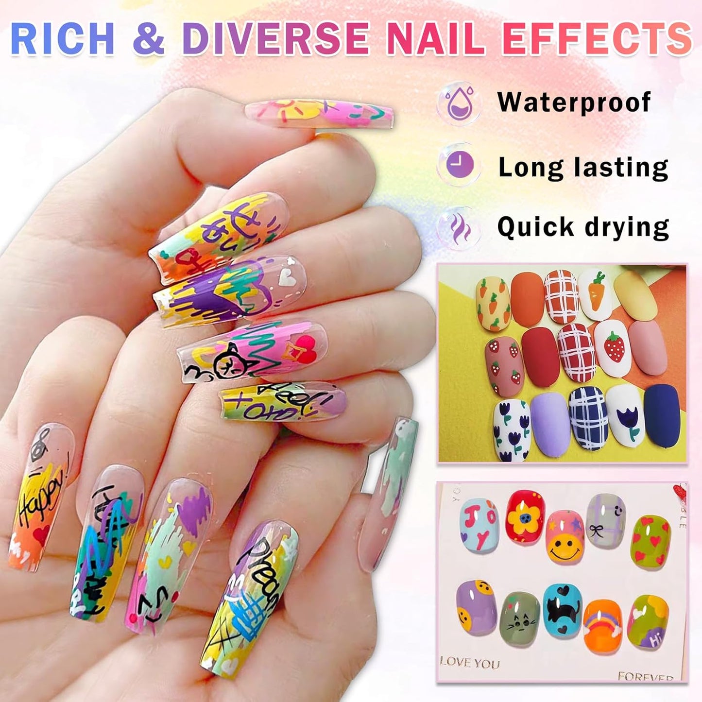24 Colors Nail Art Pens Set Nail Polish Pens Nail Art Drawing Graffiti Marker Pen Quick Dry Waterproof Nail Art Painting Pens Kit for Home DIY Nail Art Design