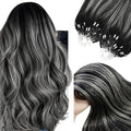 YoungSee Micro Link Hair Extensions Human Hair Ombre Micro Bead Hair Extensions Real Human Hair Silver with Black Balayage Microlink Hair Extension Cold Fusion Hair for Long Hair 22 Inch 50g 50s