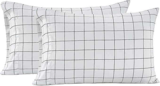 LANE LINEN 100% Organic Cotton King Size Pillow Cases Set of 2 (20"x36") - Windowpane