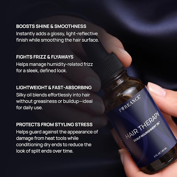 PUREANCE Hair Therapy - Hair Growth Oil for Dry & Frizzy Hair - Scalp Serum for Women & Men - With Aloe Vera Gel, Castor, Argan, Black Seed, Rosemary & Peppermint Essential Oils & More - 2 Fl OZ