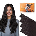 DOORES Invisi Edge Tape in Hair Extensions Real Human Hair, Natural Black 10 Injection Tape-ins with 10 Injection Tape-ins 50g 14 Inch, Injected Tape in Extensions Straight Thick Ends