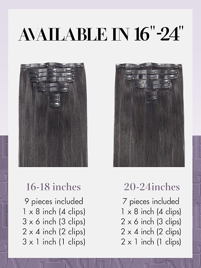 LUVME Yaki Straight Clip in Hair Extensions Real Human Hair For Women 100% Unprocessed Brazilian Virgin Hair clip ins Natural Black Hair Extensions 135g 9pcs 16 Inch