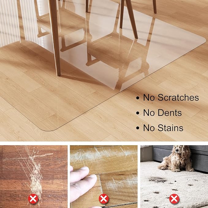 Crystal Clear Floor Mat 5×7ft, Upgraded Easy Flat Waterproof Vinyl Rug Cover, Large Stain-Resistant Plastic Area Rug Floor Protector for Kitchen, Dining Room, High-Traffic Areas