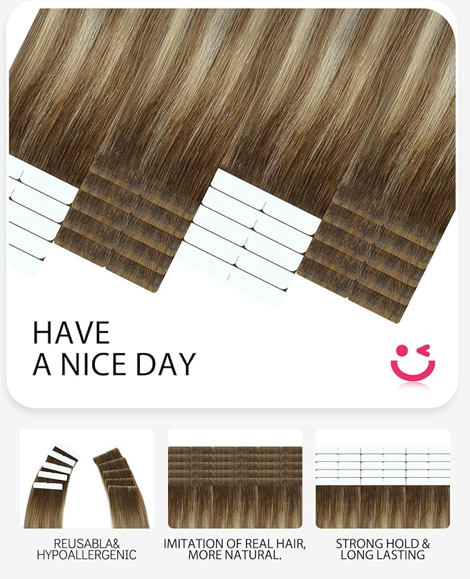 Youngsmile Invisible Tape in Hair Extensions Human Hair Balayage #3/8/22 Walnut Brown to Ash Brown and Golden Blonde 20pcs 40g 18 Inch Injection Tape in Extensions Real Human Hair (#3/8/22,18'')