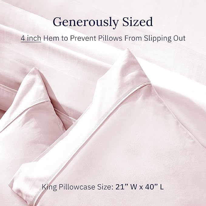 California Design Den King Size Pillowcase Set - 400 Thread Count, 100% Cotton Sateen, Set of 2 Pillow Covers, Soft and Breathable - Pink