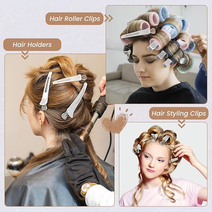 12PCS Hair Clips for Styling - No Crease Hair Clips for Women - Non Slip Duck Billed Hair Roller Clips with Silicone Band - Salon Hair Sectioning Clips White