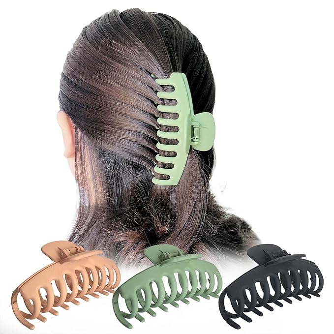 OWIIZI Big Hair Claw Clips for Women - 4.3" Nonslip Jumbo Clips for Long, Thick Hair, Strong Hold Jaw Clamps for Styling Accessories (3 Packs)