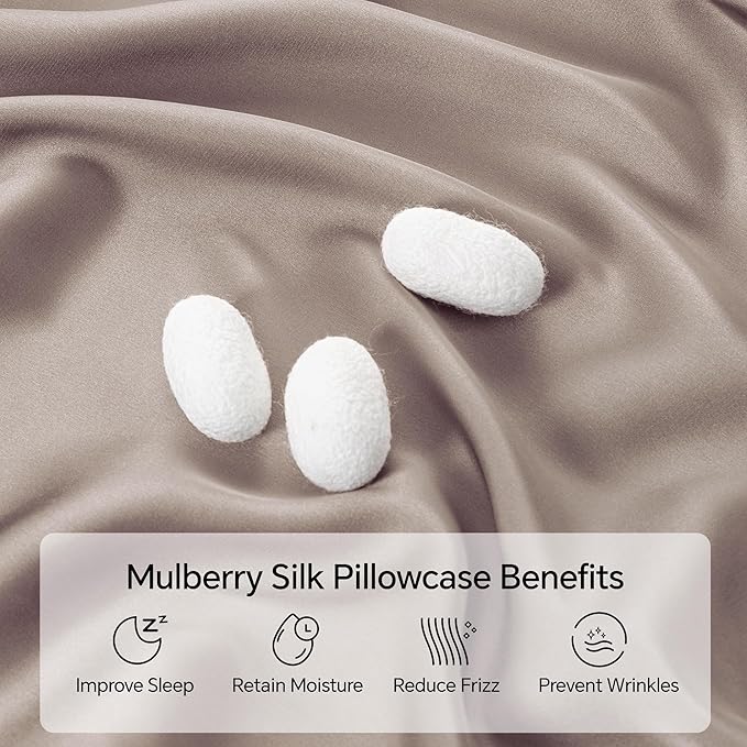 INFIIXSO Mulberry Silk Pillowcase for Hair and Skin, Silk Pillow Cases Queen Size with Hidden Zipper 20x30 Inches, Extraordinary Smooth and Soft Cooling Pillow Cases for Hot Sleepers(Caramel, 1 Pack)