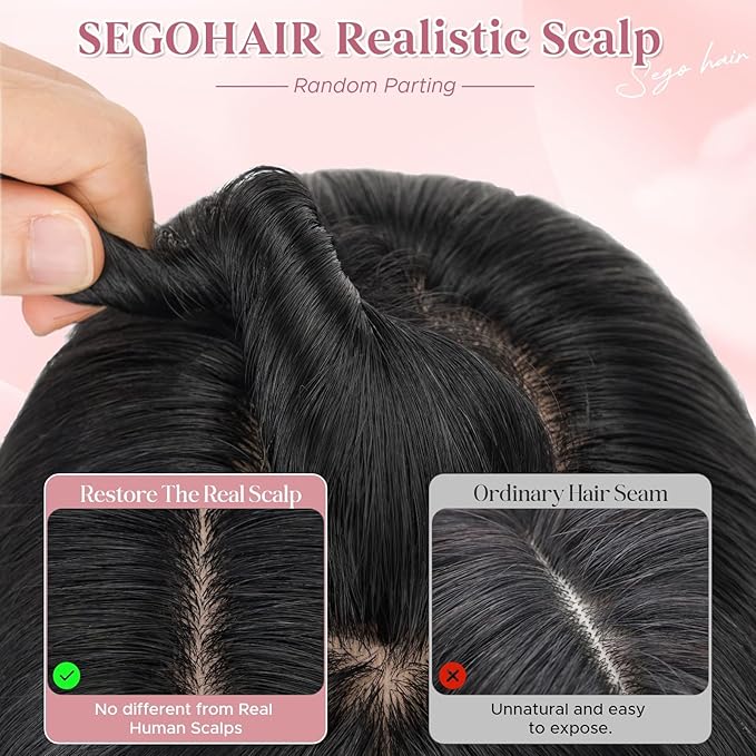 Real Human Hair Toppers for Women 3.54"*4.72" Silky Base 150% Density No Bangs Adjustable Parting Clip-In Topper Hairpieces for Women with Thinning Hair 10 Inches Dark Black