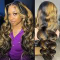 Ombre 13x6 Body Wave Human Hair Lace Front Wigs 24inch 200% Density HD Transparent Lace Frontal Wigs Human Hair Pre Plucked Bleached Knots Human Hair for Women with 1b/27 Color Baby Hair