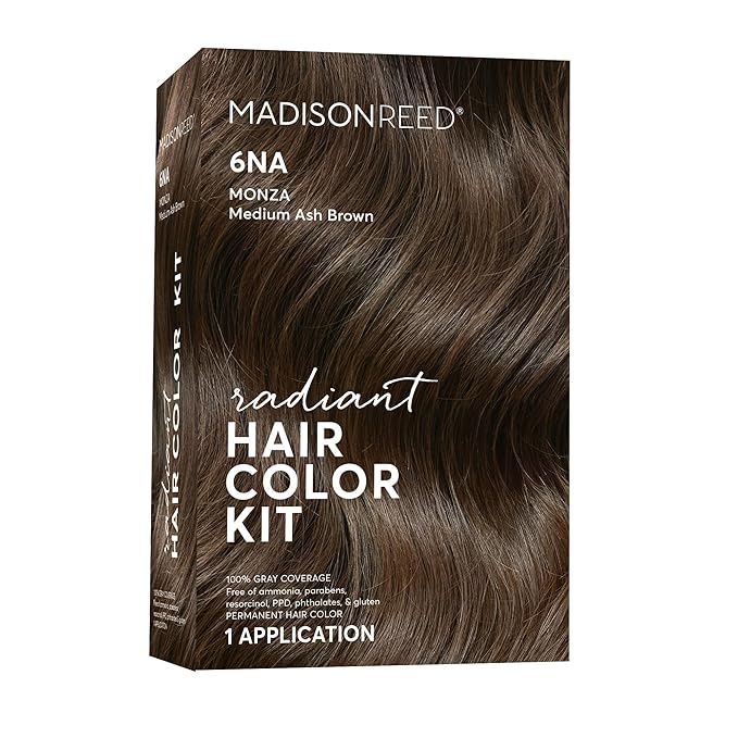 Madison Reed Radiant Hair Color Kit - 6NA Medium Ash Brown with Cool Smoky Undertones (Monza Brown), Dimensional Gray Hair Blending Permanent Hair Dye, PPD-Free & Ammonia-Free, 1 Pack