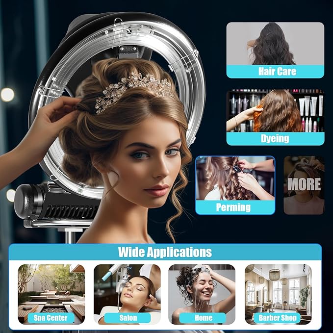 3 in 1 Orbiting Infrared Hair Dryer, 1000W 360° Rotatable Standing Hair Dryer with Control Panel, Adjustable Height Temperature and Timing 6 Modes Standing Hair Steamer for Salons, Homes
