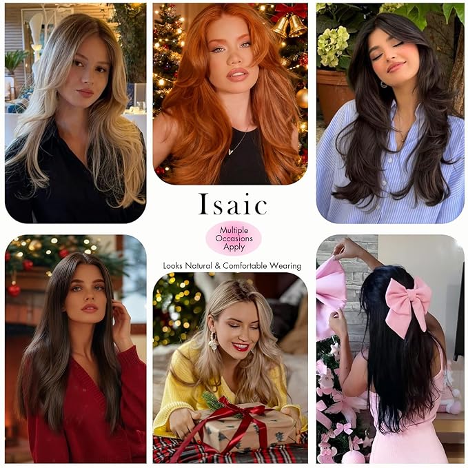 Isaic Hair Toppers for Women with Thinning Hair, 24 Inch Synthetic Clip in Topper Hair Extensions with Adjustable Band, Layered Wiglet Adds Volume and Natural Coverage (Dark Brown)