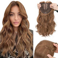 Hairro 18 Inch Long Hair Toppers Wavy with Side Bangs for Women, Clips In Synthetic Hairpieces Capless, for Adding Volume/Birthday/Party/Halloween/Cosplay Dress Up, Light Brown Mix Blonde