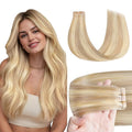 GOO GOO Tape in Hair Extensions Human Hair, 18F/60A Balayage Light Wheat Platinum Blonde, 22inch 50g 20pcs, Skin Weft Seamless Invisible, Silky Straight with Thick Ends, Remy Human Hair