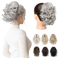 REECHO 9" Short Ponytail Extension, Classic Loose Curly Wavy Claw Clip Pony tails Hair Extensions HP001 Hairpieces for Women (Silver Grey)