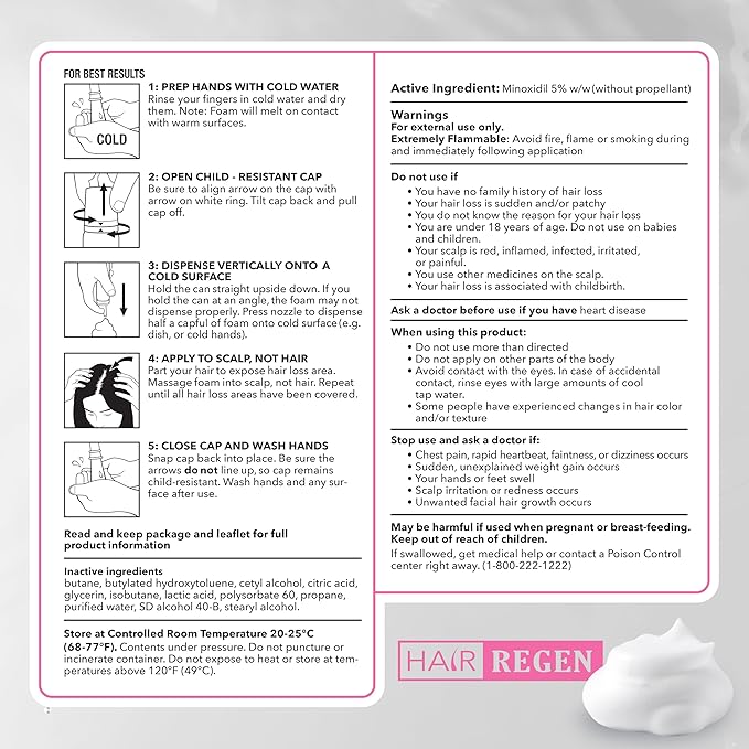 Minoxidil Foam for Women 5% Percent - Women's Hair Growth Treatment for Her - Topical Foaming Minoxidil for Women - Great for Hair Regrowth and Reduce Hair Loss - 1 Pack as 1 Month Supply