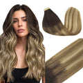 GOO GOO Tape in Hair Extensions Human Hair, 2/6/18 Balayage Brown to Dirty Blonde, 26inch 60g 20pcs, Skin Weft Seamless Invisible, Silky Straight with Thick Ends, Remy Human Hair
