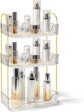Bathroom Counter Organizer Countertop Storage Skincare Countertop Makeup Organizer Cosmetics Skincare Organizers Holder for Perfume-Clear-Golden Pole-3 Tier