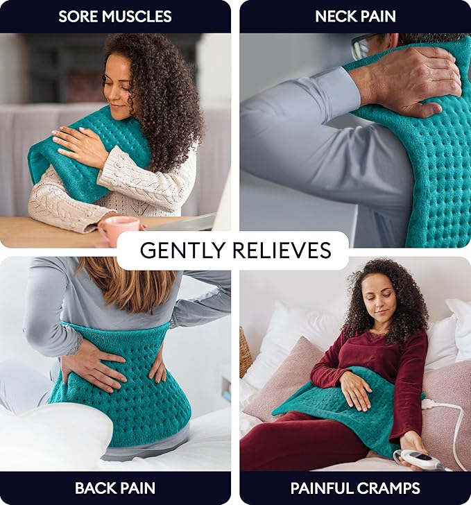 GENIANI XL Electric Heating Pad for Back Pain & Cramps Relief, Electric Throw, Birthday Christmas Gifts for Women, Men Auto Shut Off, Machine Washable, Heat Pad for Neck & Shoulder (Viridian Green)