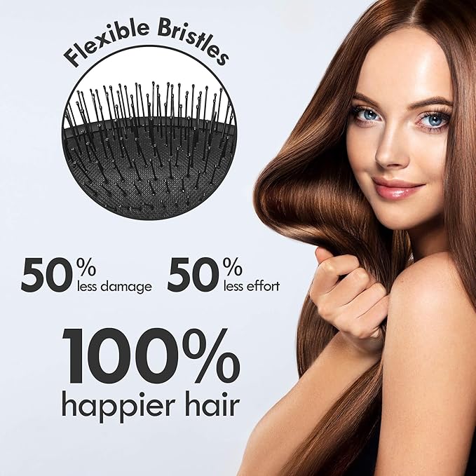 Air Cushion Detangling Hair Brush - 2 Pack Detangler Hairbrush with Ultra Soft Bristles for Effortless Tangle Removal -For Wet Dry Damaged Curly Hair for Women Men Boys Girls Kid - Black & Dark Purple