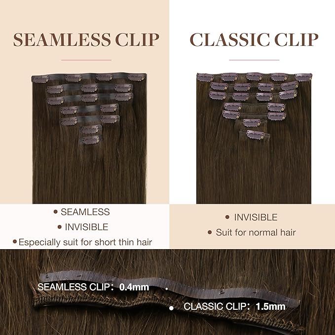 GOO GOO Clip in Hair Extensions Real Human Hair, Remy Human Hair Extensions Clip ins for Women, Natural Human Hair, 22 Inch 140g 7Pcs, 4A Chocolate Brown