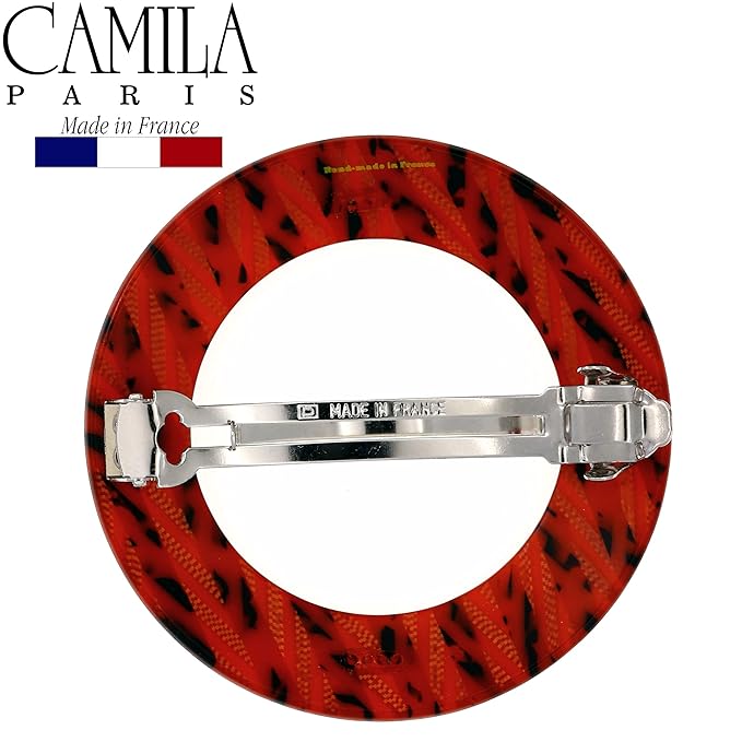 Camila Paris CP2513 French Hair Barrette Clip for Girls, Round Handmade, Victory Red, Strong Hold Grip Hair Clips for Women, No Slip and Durable Styling Girls Hair Accessories, Made in France