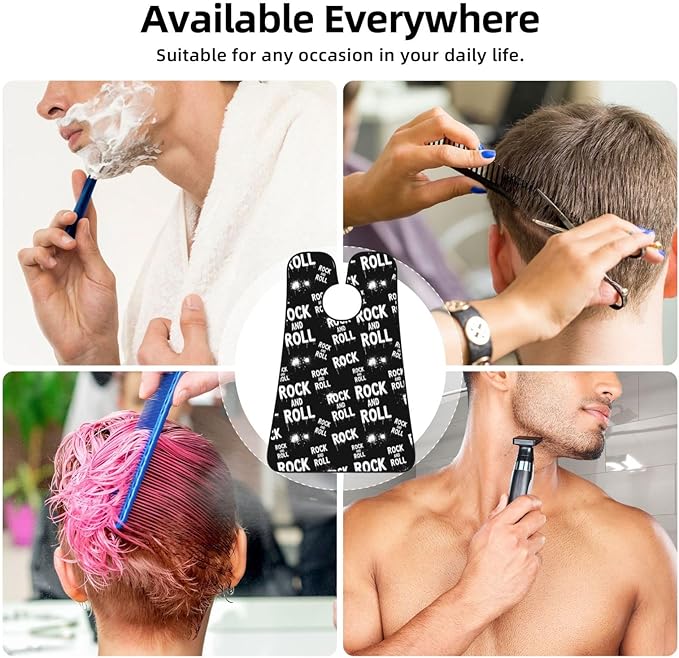 Adjustable Beard Catcher Apron, Black and White Rock and Roll Tattoo Print Shave Bib, Non-Stick Waterproof Grooming Bib, Shaving Essential for Men Dad Christmas