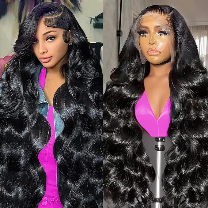 36 Inch 200% Density 13x6 Body Wave HD Lace Front Wigs Human Hair 13x6 HD Transparent Lace Front Wigs Human Hair Pre Plucked Glueless Wigs for Women Frontal Wigs Black Wig Body Wave Wig