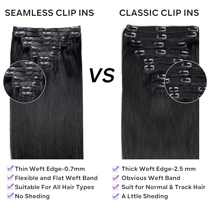 Seamless Clip In Hair Extensions Real Human Hair Straight 8Pcs 120g Hair Extensions Clip In Brazilian Human Hair Extensions PU Skin Weft with 18Clips 22inch Natural Black