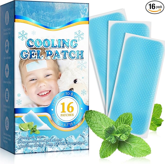 16 Sheets Fever Patches for Kids - Hot Weather Cooling Gel Patches for Adults - Headache Patches - Forehead Fever Cool Pads