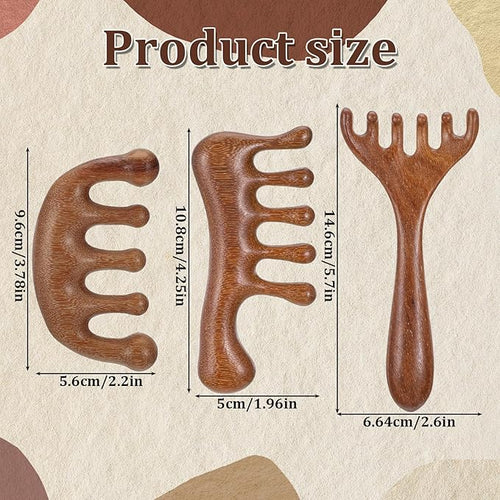 3 Pcs Wooden Scalp Massage Comb Wide Tooth Loc Comb Head Scratcher Scalp Massager Head Massager Tool for Relaxation, Gua Sha Combs for Women Men Gift