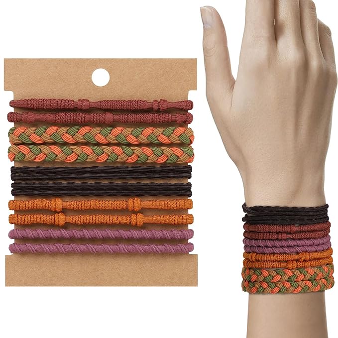 WantGor Boho Hair Ties, 10 PCS Hair Bands 4 Styles Neutral Hair Ties 2.36inch Cute Ponytail Holders Elastic Boho Hair Bracelets for Women Thick Thin Long Curly (Purple)