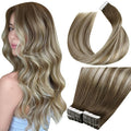 LaaVoo Tape in Hair Extensions Human Hair Tape in Extensions Remy 100g Ash Brown to Blonde Mix with Platinum Blonde 18 Inch 40pcs