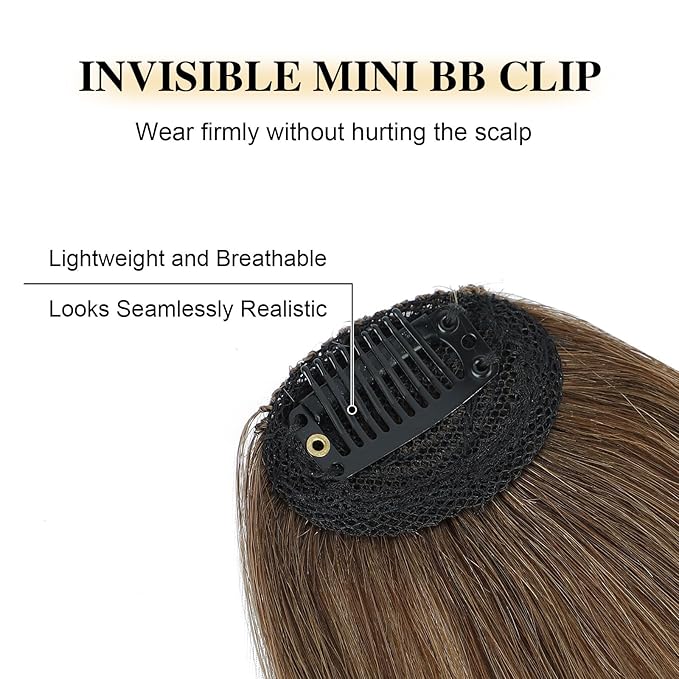 BOGSEA Clip in Bangs 100% Human Hair Bangs with Temples Bangs Hairpieces for Women Clip in Fake Bangs for Daily Wear (Light Brown, Wispy Bangs)