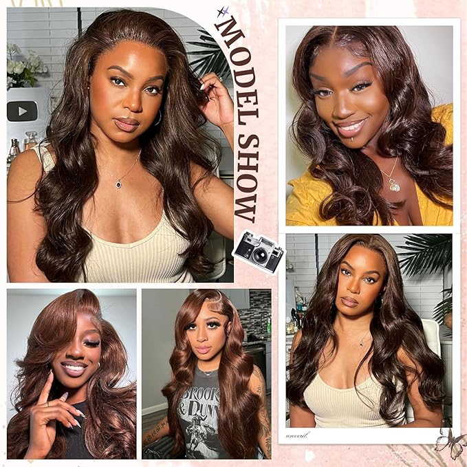 2x6 HD Lace Closure Human Hair Body Wave 4# Chocolate Brown Color Transparent Lace Closure 2x6 Long Deep Middle Part 100% Raw Virgin Human Hair 16 Inch 150% Density