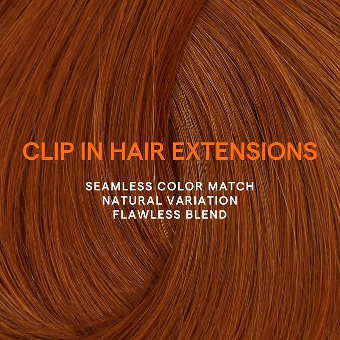 Full Shine Copper Real Hair Clip in Extensions Human Hair 14 Inch Clip in Real Hair Extensions Copper Invisible Hair Extensions for Dance 7 Pcs 120 G