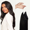 Luxy 100% Remy Human Hair – Halo Clip-In Hair Extensions –Natural Looking Volume & Length - One-Piece - Easy 5-Min Application 150 grams 12" Off Black Halo