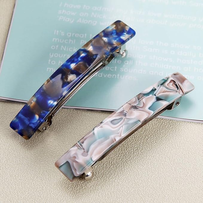 2PCS French Design Hair Barrette Tortoise Shell Celluloid Rectangle Hair Clips for Women